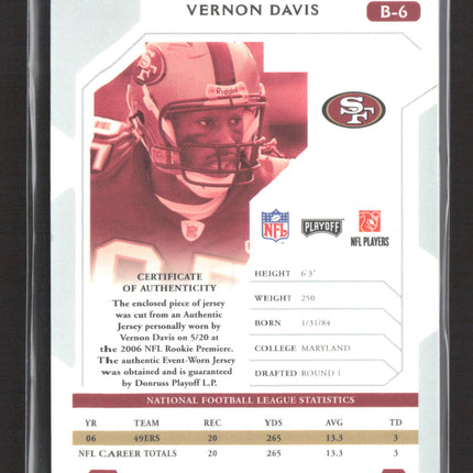 2007 Playoff Vernon Davis #B-6 Authentic Event-Worn Patch