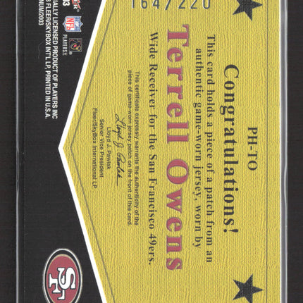 2003 Fleer Platinum Patch of Honor Terrell Owens #PH-TO Game-Worn Patch 164/220