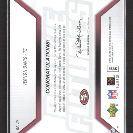 2006 Upper Deck Rookie Futures Vernon Davis #RF-VD Jersey Patch Memorabilia