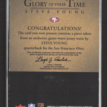 2004 Fleer Greats The Glory of Their Time Steve Young #GT-SY Game-Worn Jersey