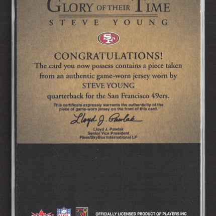 2004 Fleer Greats The Glory of Their Time Steve Young #GT-SY Game-Worn Jersey