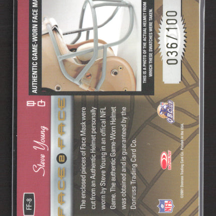 2001 Donruss Elite Face 2 Face Steve Young #FF-8 Game-Worn Face Mask 036/100