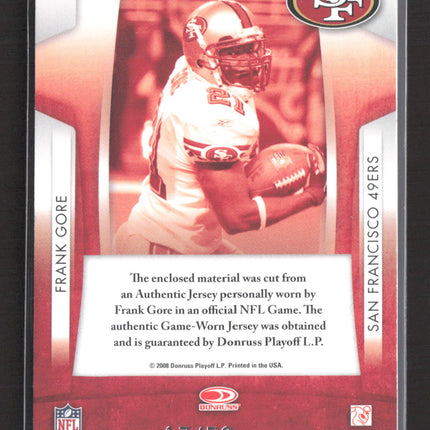 2008 Donruss Rookies & Stars Prime Cuts Frank Gore #PC-12 Game-Worn Patch 17/50