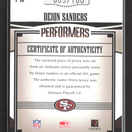 2005 Donruss Gridiron Gear Performers Deion Sanders #P-10 Game-Worn Jersey 5/100