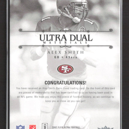 2007 Fleer Ultra Ultra Dual Materials Alex Smith #UDM-AS Game-Used Jersey 93/199