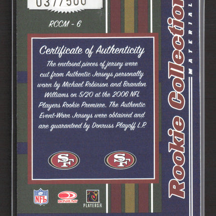 2006 Threads Rookie Brandon Williams Michael Robinson #RCCM-6 Dual Jersey /500