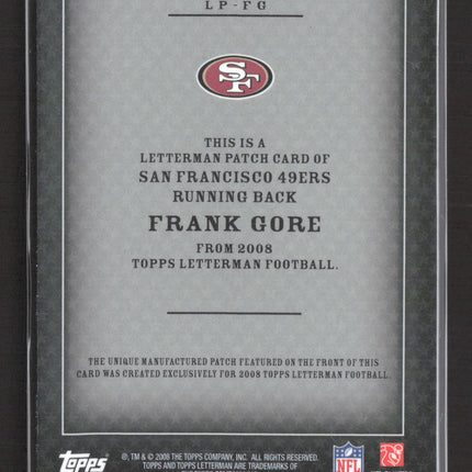 2008 Topps Letterman Football Frank Gore #LP-FG 1/1 Superfractor Letterman Patch