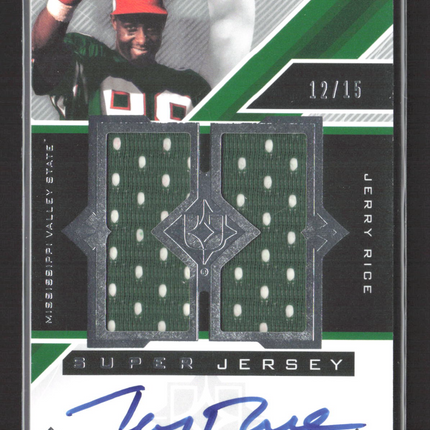 2013 UD Ultimate Super Jersey Jerry Rice #USJ-JR Dual Jersey Patch 12/15 Auto