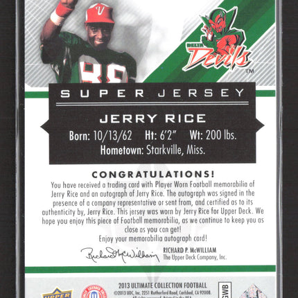2013 UD Ultimate Super Jersey Jerry Rice #USJ-JR Dual Jersey Patch 12/15 Auto