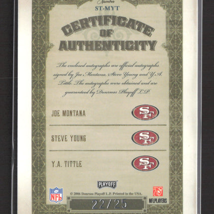 2006 National Treasures Trios YA Tittle Joe Montana Steve Young 22/25 Auto