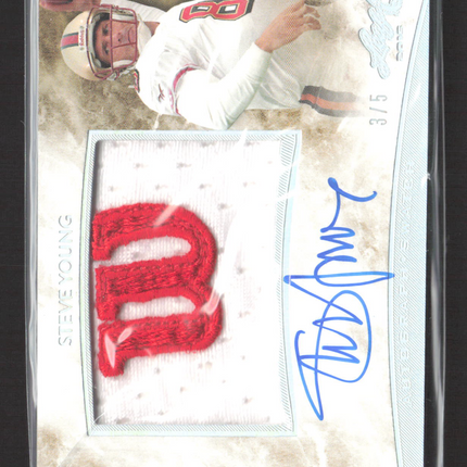 2015 Leaf Q Steve Young #AM-SY1 Game-Worn Wilson Logo Patch Auto /5