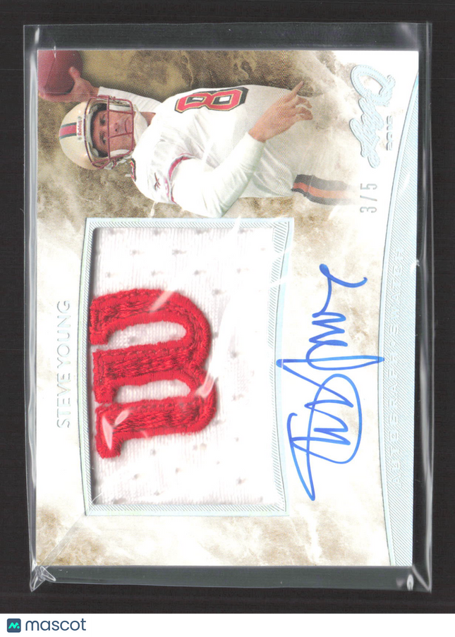 2015 Leaf Q Steve Young #AM-SY1 Game-Worn Wilson Logo Patch Auto /5