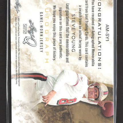 2015 Leaf Q Steve Young #AM-SY1 Game-Worn Wilson Logo Patch Auto /5