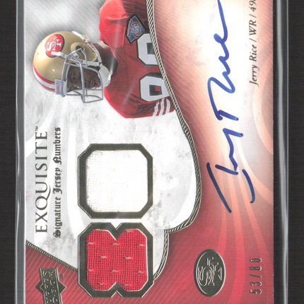 2008 UD Exquisite Jersey Numbers Jerry Rice #ESN-JR Jersey Patch 53/80 Auto