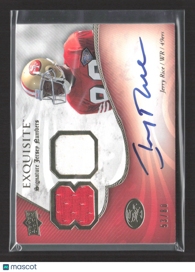 2008 UD Exquisite Jersey Numbers Jerry Rice #ESN-JR Jersey Patch 53/80 Auto