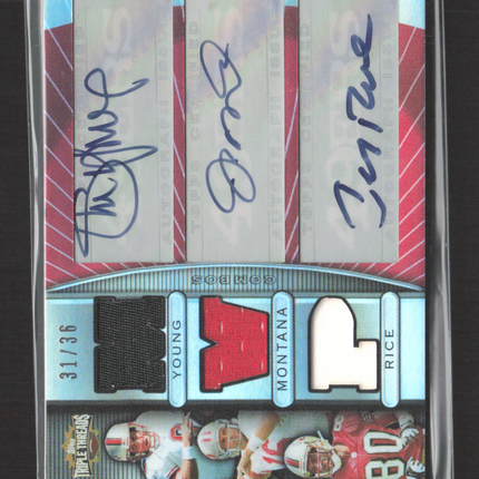 2007 Topps Triple Threads Joe Montana Steve Young Jerry Rice Jersey 31/36 Auto