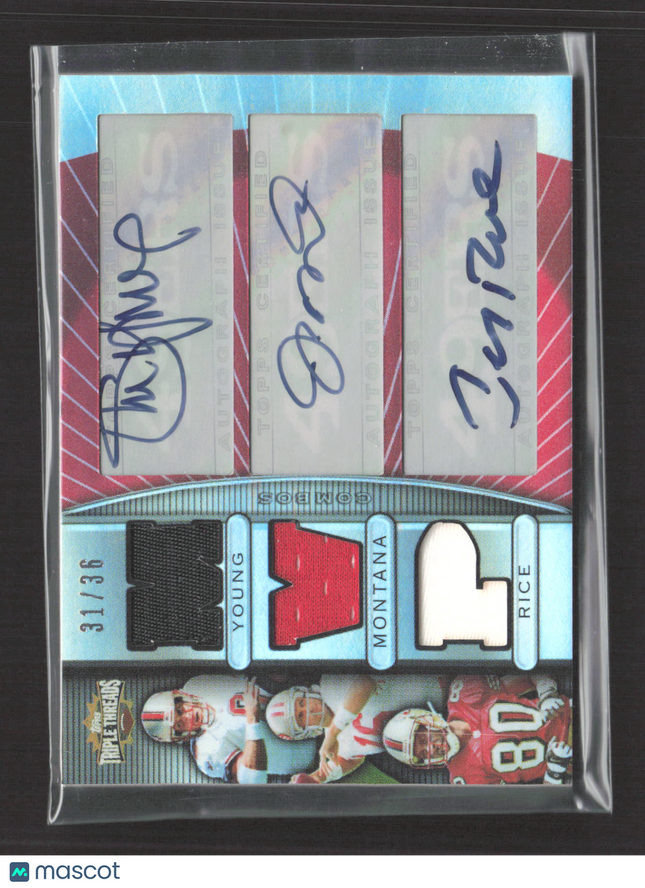 2007 Topps Triple Threads Joe Montana Steve Young Jerry Rice Jersey 31/36 Auto