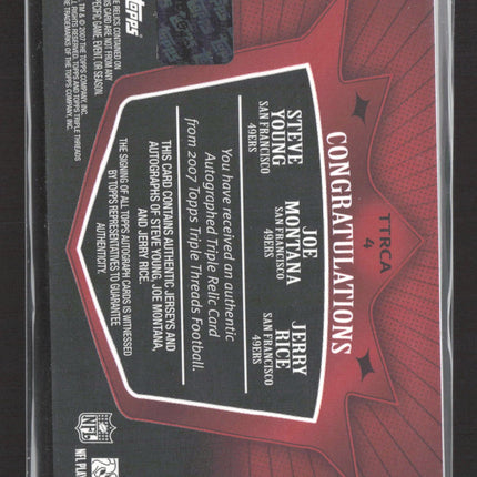 2007 Topps Triple Threads Joe Montana Steve Young Jerry Rice Jersey 31/36 Auto