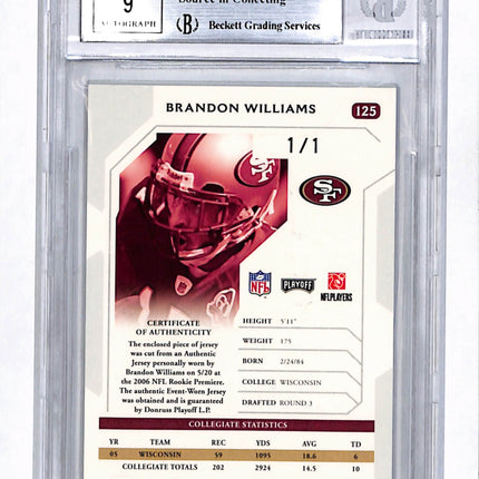 2006 Playoff NFL Proofs Platinum Patch 1/1 Brandon Williams #125 BGS 9 Auto 9
