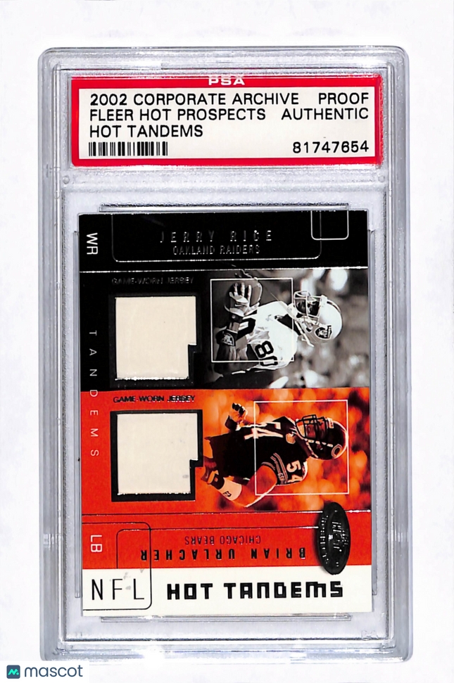 2002 Corporate Archives Fleer Hot Jerry Rice Brian Urlacher Proof Jersey PSA A