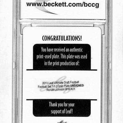2011 Leaf Ultimate Draft Football Ronald Johnson #FB-RJ1 Cyan Printing Plate