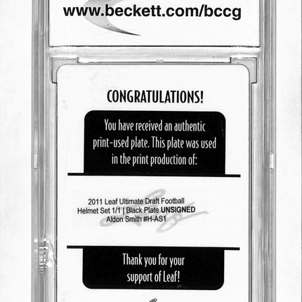 2011 Leaf Ultimate Draft Helmet Aldon Smith #H-AS1 Black Printing Plate 1/1