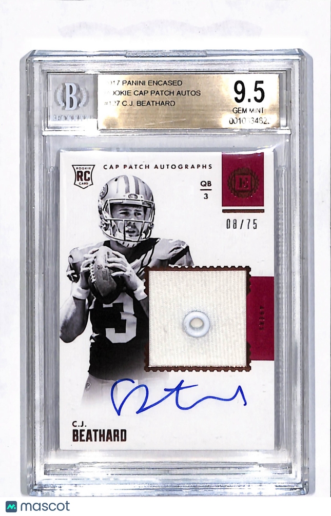 2018 Panini Encased C.J. Beathard #127 08/75 RC Cap Patch Autograph Auto BGS 9.5