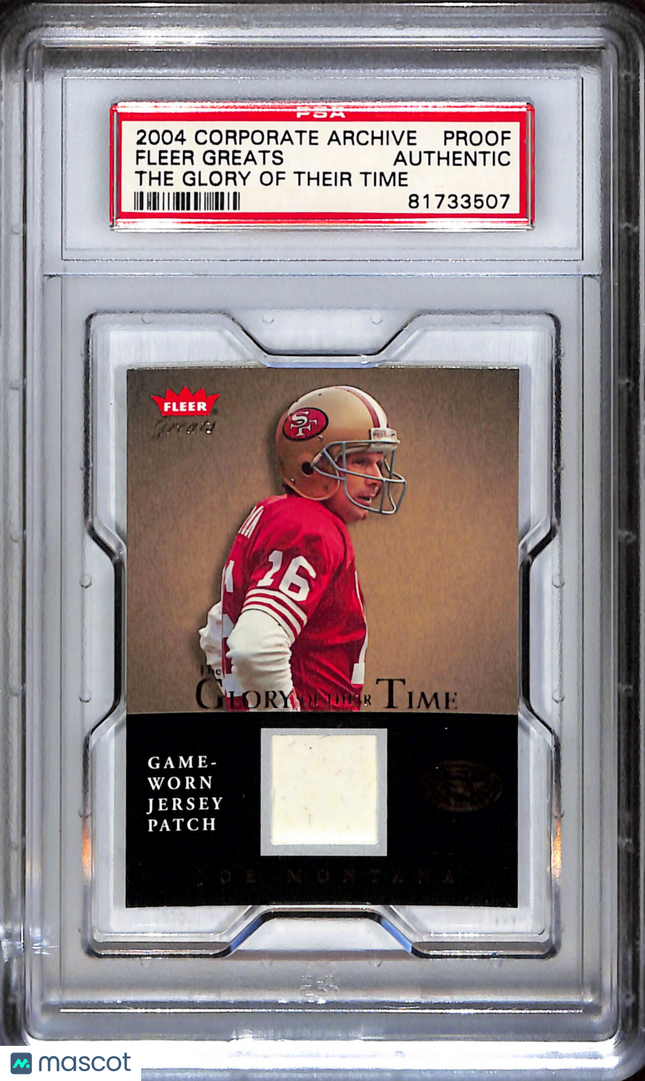 2004 Corporate Archives 2004 Fleer Greats Joe Montana Jersey Proof PSA A
