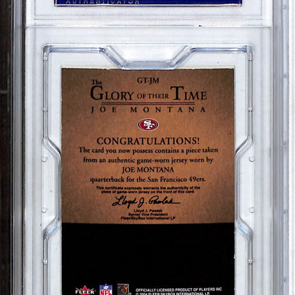 2004 Corporate Archives 2004 Fleer Greats Joe Montana Jersey Proof PSA A