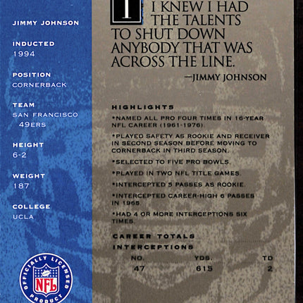 1998 H.O.F. Cards Pro Football Hall of Fame Jimmy Johnson #2220 Auto