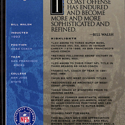 1998 H.O.F. Cards Signature Series Bill Walsh #2237 Auto