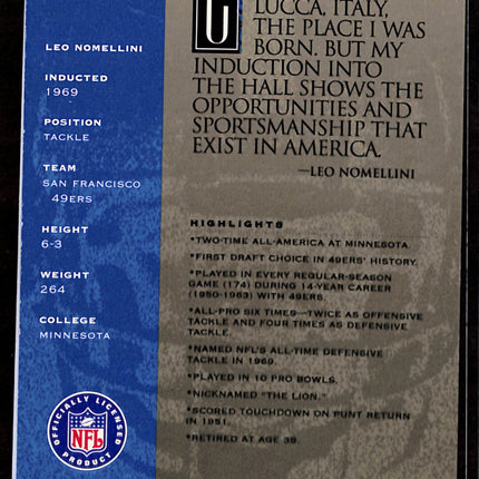 1998 H.O.F. Pro Football Hall of Fame Signature Series Leo Nomellini #2220 Auto