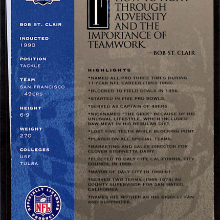 1998 H.O.F. Cards-I Pro Football Hall of Fame Bob St. Clair #2220 Auto