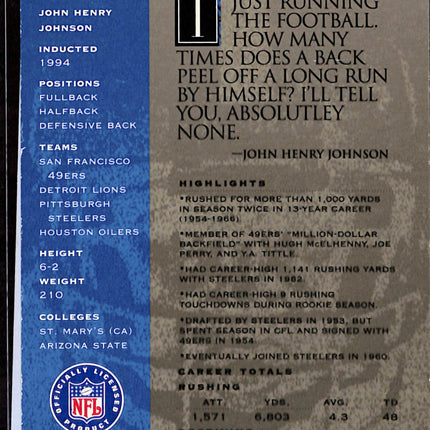 1998 H.O.F. Cards John Henry Johnson #2225 Auto