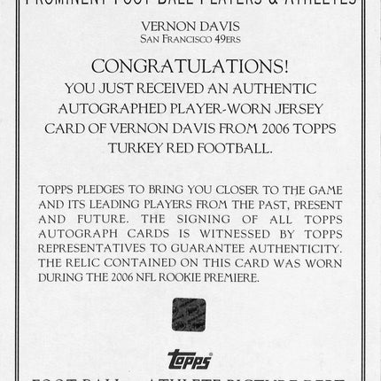 2006 Topps Turkey Red Vernon Davis #TRAR-VD 71/225  Box Topper Jersey Auto
