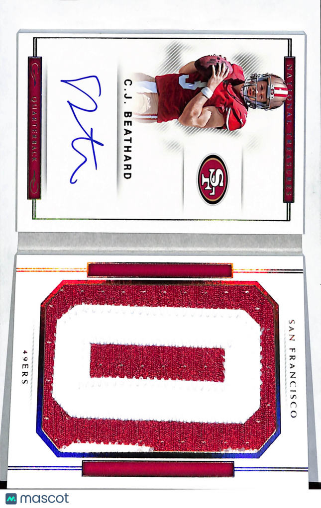 2018 Panini National Treasures C.J. Beathard #RJB-CJ Jersey Patch 6/8 Auto