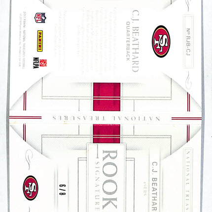 2018 Panini National Treasures C.J. Beathard #RJB-CJ Jersey Patch 6/8 Auto
