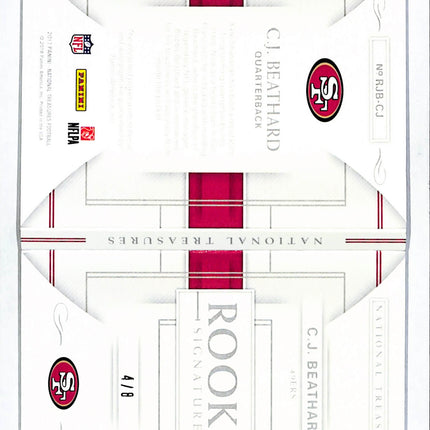 2018 Panini National Treasures C.J. Beathard #RJB-CJ 4/8 Patch Auto