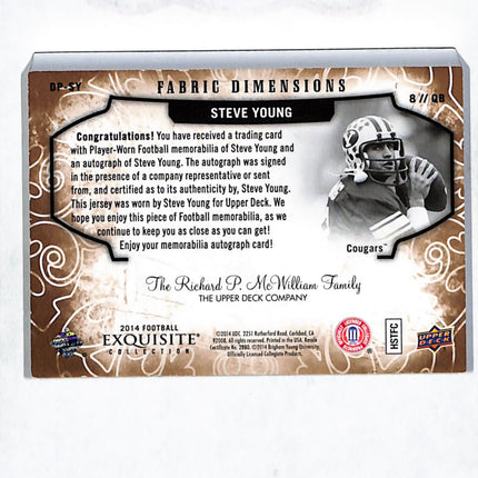 2014 Upper Deck Exquisite Fabric Dimensions Steve Young #DP-SY Patch Auto