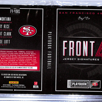 2016 Playbook Joe Montana Jerry Rice Clark Lott Printing Plate Patch Auto 1/1