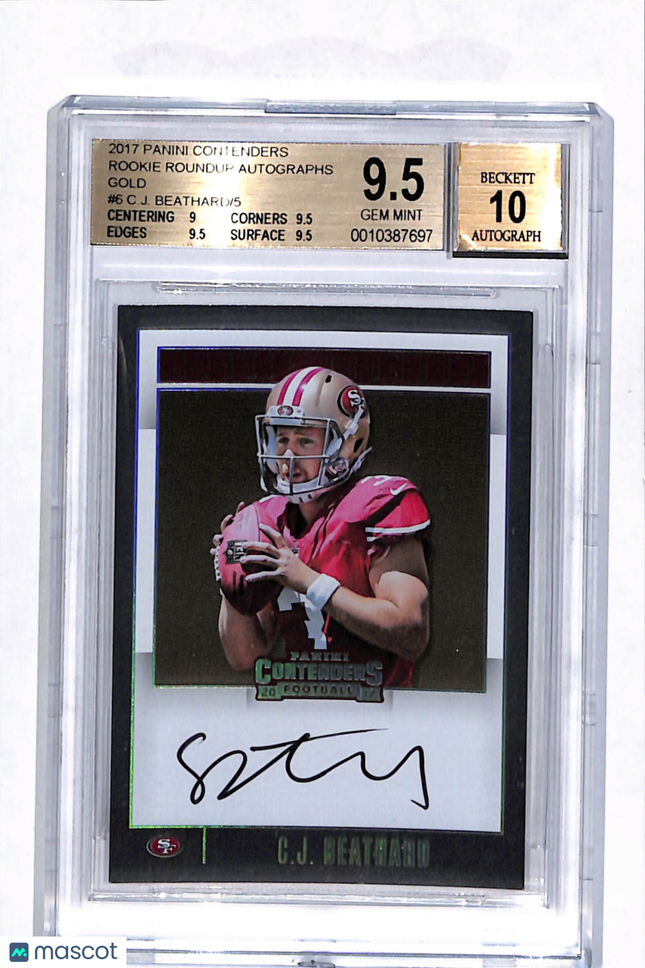 2017 Panini Contenders Rookie Roundup Gold C.J. Beathard #6 /5 BGS 9.5 Auto 10