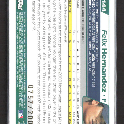 2004 Topps Traded & Rookies Gold Felix Hernandez #T144 /2004