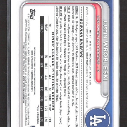 2024 Bowman Chrome Justin Wrobleski #CPA-JW Auto