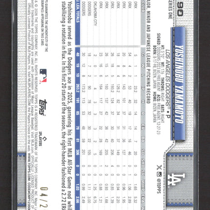 2026 Topps Series One Yoshinobu Yamamoto #90 Orange Auto /25