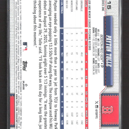 2026 Topps Series One Payton Tolle #15 Pink Foil RC