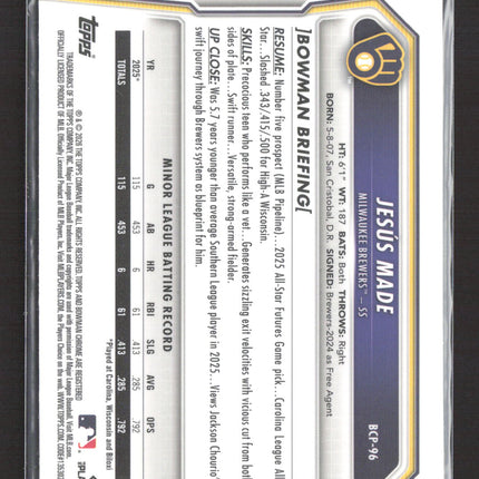 2026 Bowman Chrome Jesus Made #BCP-96 Yellow 20/75
