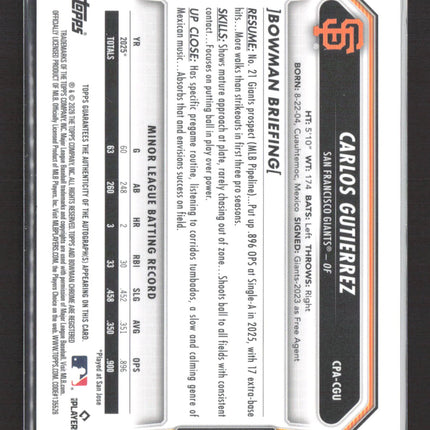 2026 Bowman Chrome Carlos Gutierrez #CPA-CGU Green Reptilian 95/99 Auto