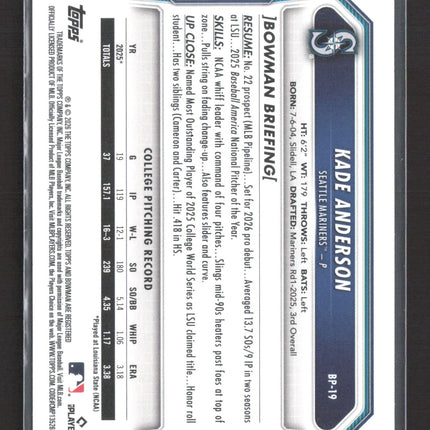 2026 Bowman Baseball Kade Anderson #BP-19 Neon Green 332/399
