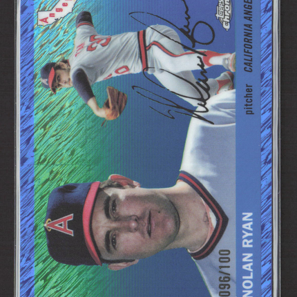 2025 Topps Chrome Platinum Nolan Ryan #398 Blue Wave Refractor 096/100