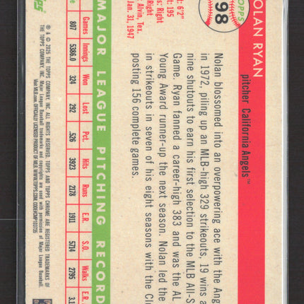 2025 Topps Chrome Platinum Nolan Ryan #398 Blue Wave Refractor 096/100